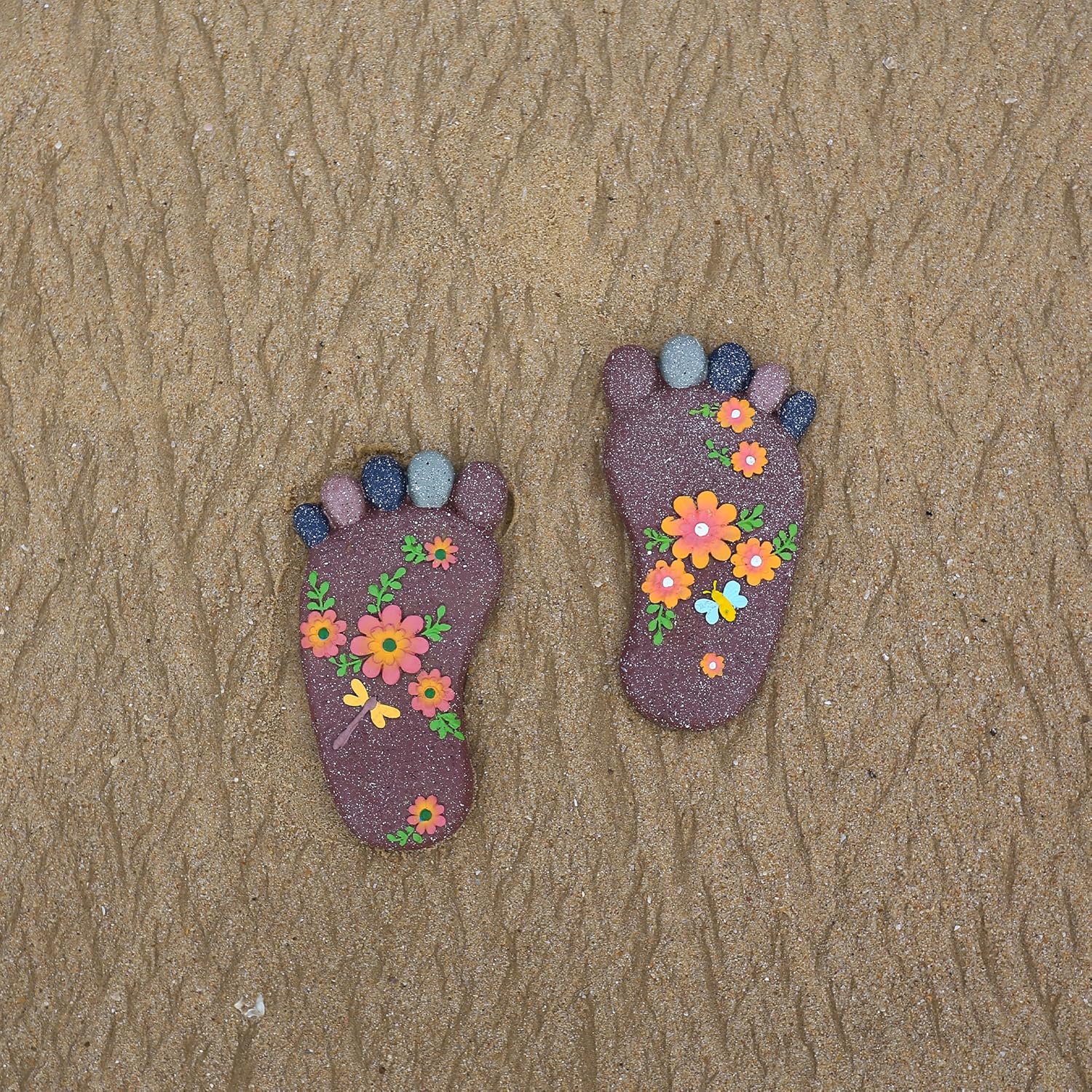 Stepping Stones Outdoor - Garden Decorative Stones for Patio, Deck, Garden or Sidewalk Home Decor Footprint Shaped Stepping Stones Set of 2 （Dark Brown）