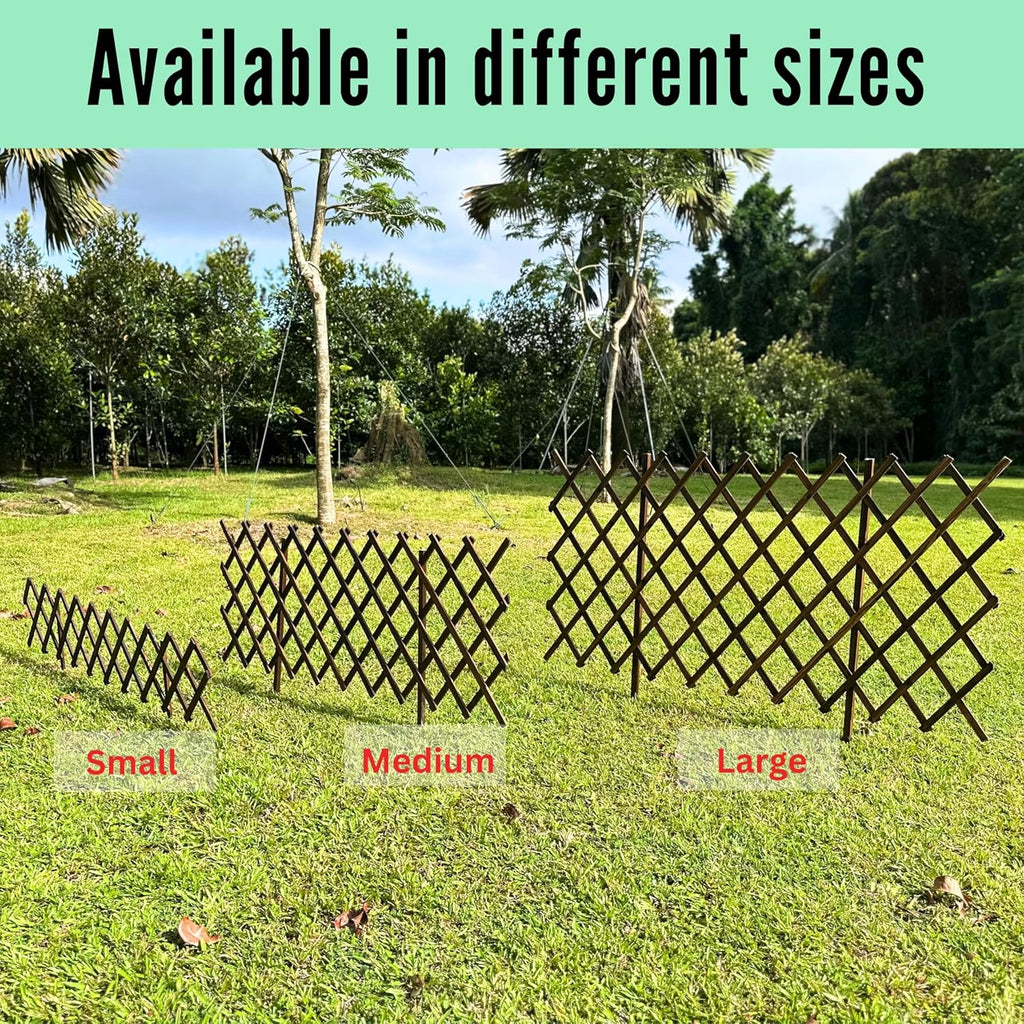 ShopLaLa Garden Fence (2 Pack, Total 12ft (L)) Wooden Lattice Panels for Outside Flower Edging Landscape Patio Outdoor Decor, Expandable Wood Plant Trellis Fences and Gates, Animal Barrier for Dogs