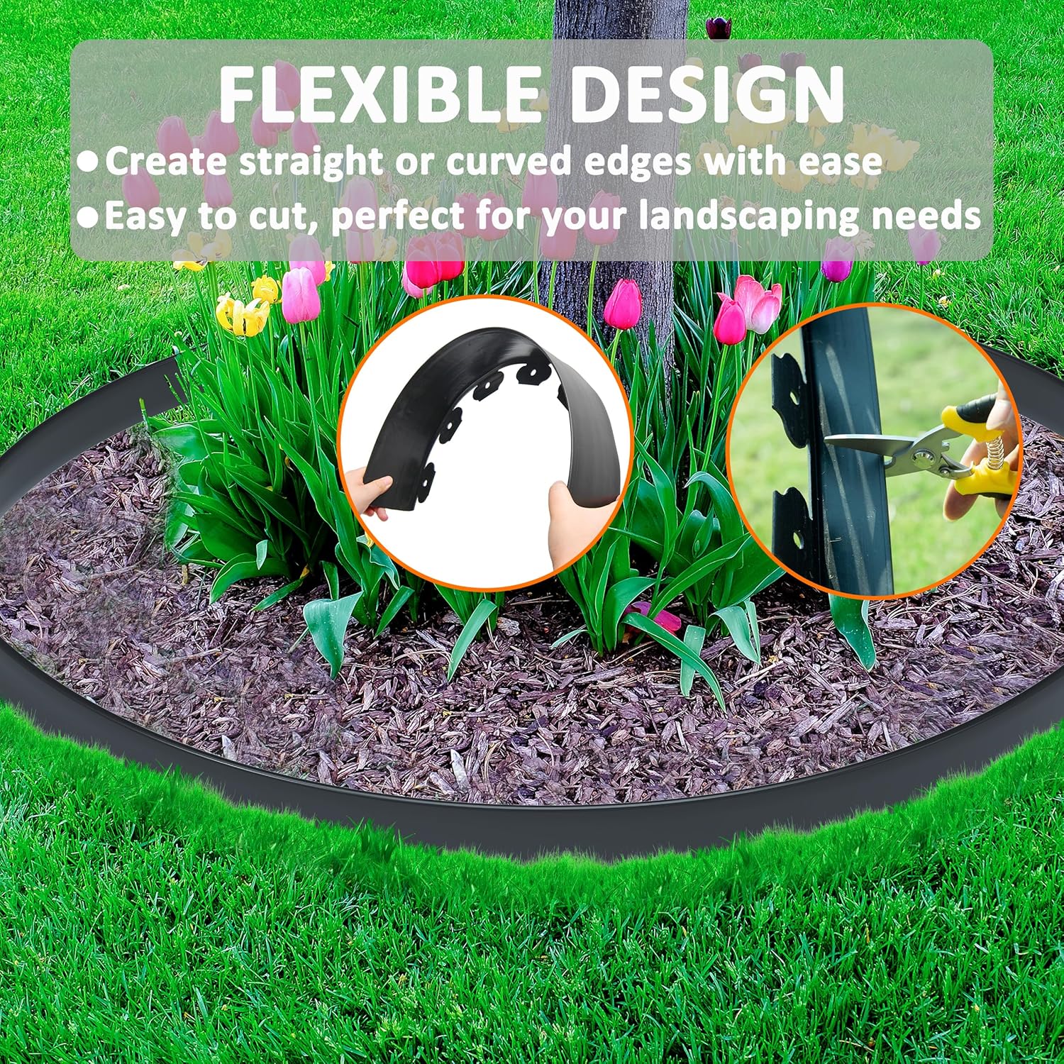 4 inch Tall Landscape Edging Kit 120FT Garden Edging with Spikes for Lawn Edging and Flower Beds (Black, 120FT)