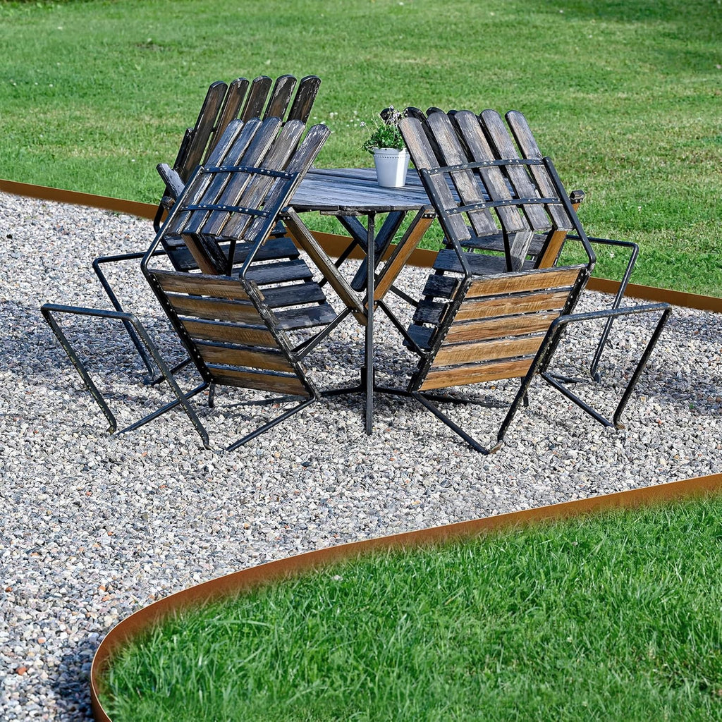 Worth Garden 10-Pack Corten Steel Landscape Lawn Edging - 5in H. (2.5" Above Ground + 2.5" Spikes) Rust Patina Bendable Metal Strips - Hammer-in Border w/ 11 Clips - Yard Pathway Divider (33Ft Total)