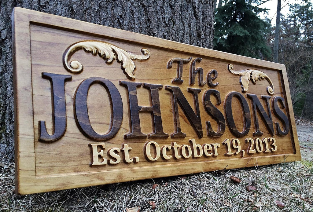 Personalized Lake House Sign Custom Wood Sign Carved Last Name Wooden Signs Home Décor 3D Cabin Rustic Lakehouse Personalized Wedding Gift Established Sign Family Name Sign 5 Year Anniversary
